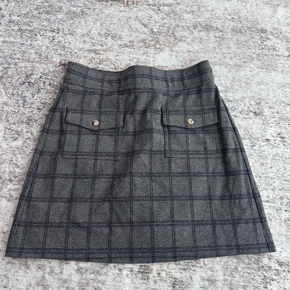 LOFT Charcoal Checkered Midi Skirt